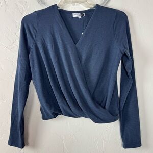 Michael Stars Pullover Sweater‎ Janet Surplice Top Knit Shirt Navy Blue Solid